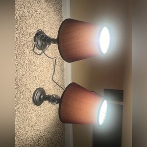 2 lamps 14-15 inches high . Brown lamp shades.